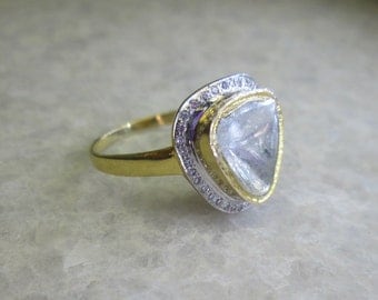 Polki Diamond Slice Ring, 14K Solid Yellow Gold Wedding Ring