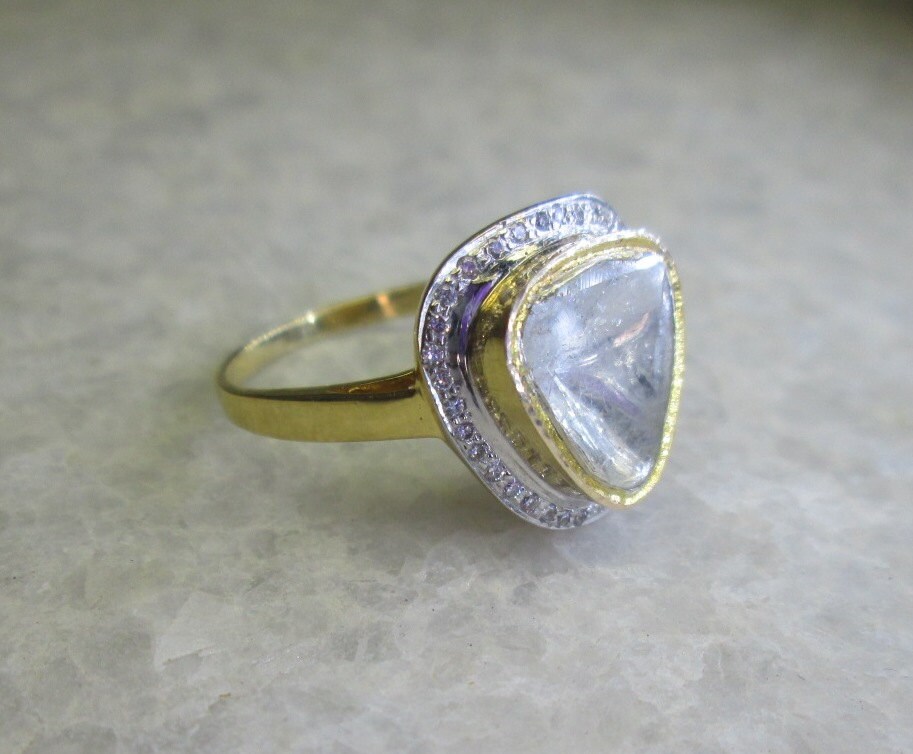 Polki Diamond Slice Ring 14K Solid Yellow Gold Wedding Ring