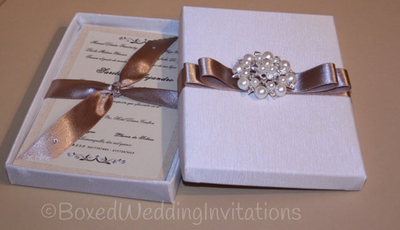 Luxury Wedding Invitation Box/Pearl Brooch by BoxedWedding on Etsy