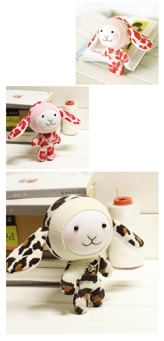 DIY Handmade Bunny Sock Doll Kit with detailed English color