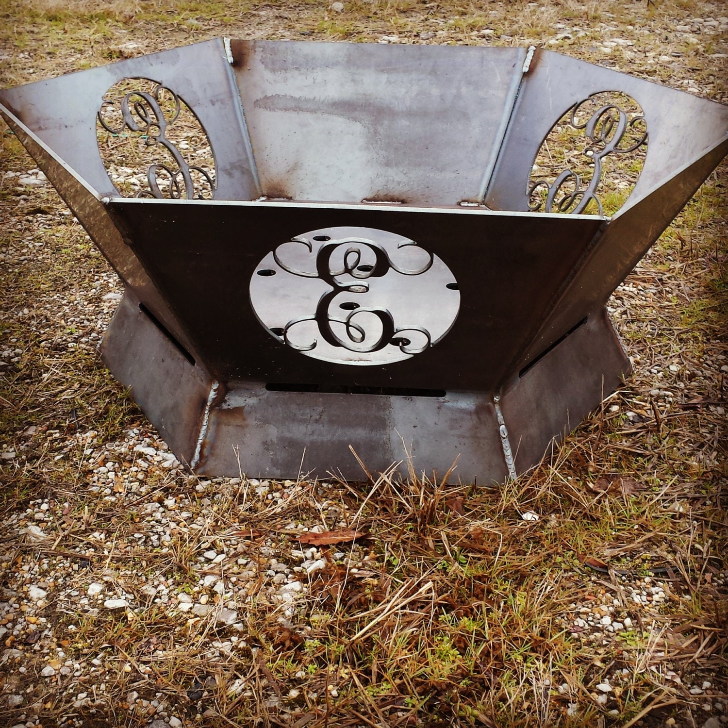 FREE SHIPPING Custom Monogrammed Steel Fire Pits 36''