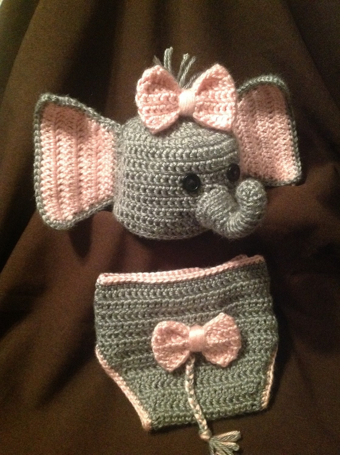 Crochet Newborn Baby Elephant hat & diaper by ComfyNCozyBoutique