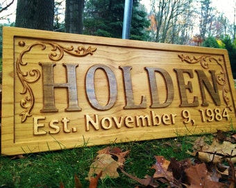 Personalized Family Name Sign Wedding Gift Custom Carved Wooden Signs Last Name Décor Established Wood Plaque 3D Engraved Couple Anniversary