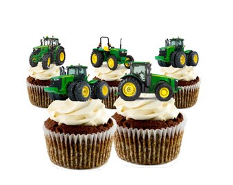 John Deere Tractor Cupcake Toppers- John Deere birthday- DIY Tractor ...