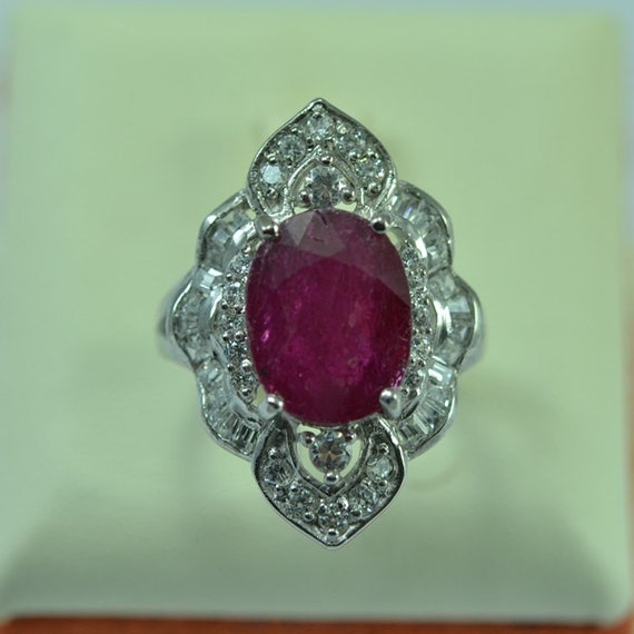 Classic Natural Genuine Ruby Women Ring With White by ZeynepGems