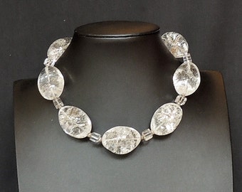 Ice flake quartz and silver necklace