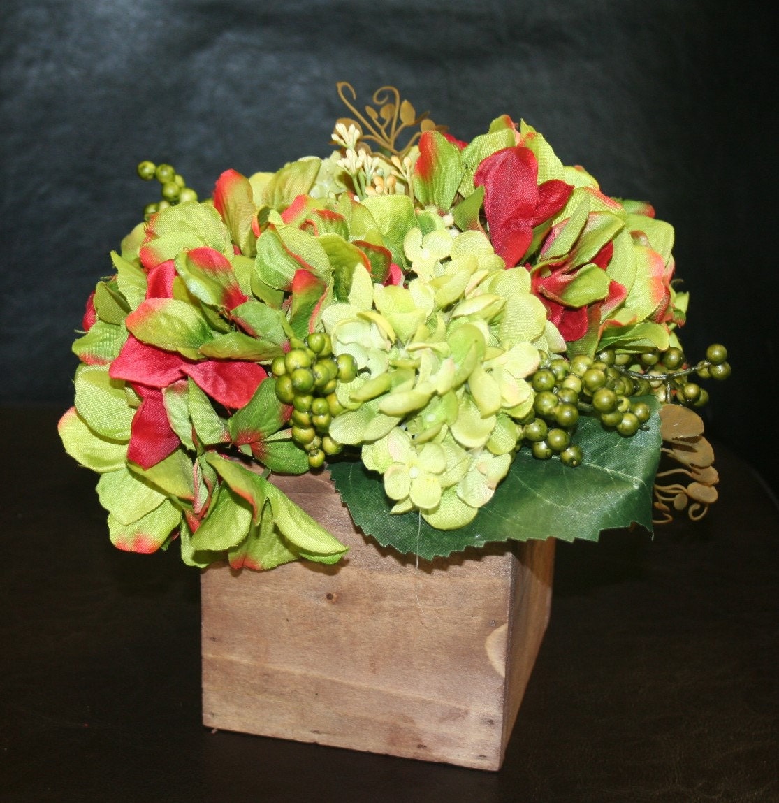 Rustic wood flower pot with artificial autumn by BeautyFullMall