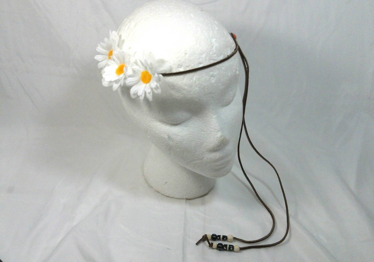 Hippie Faux Leather Daisy Headband/Boho Faux Leather Daisy