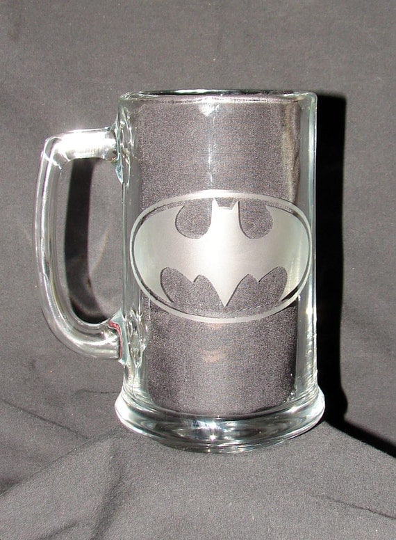 Batman Bat Signal Dark Knight Hand Etched your choice of Beer