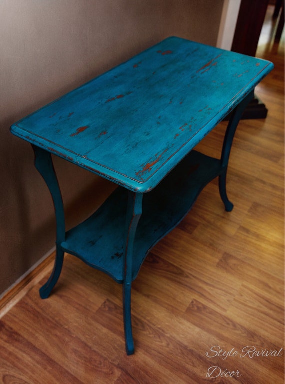 Rustic Dark Blue Console Table by StyleRevivalDecor on Etsy