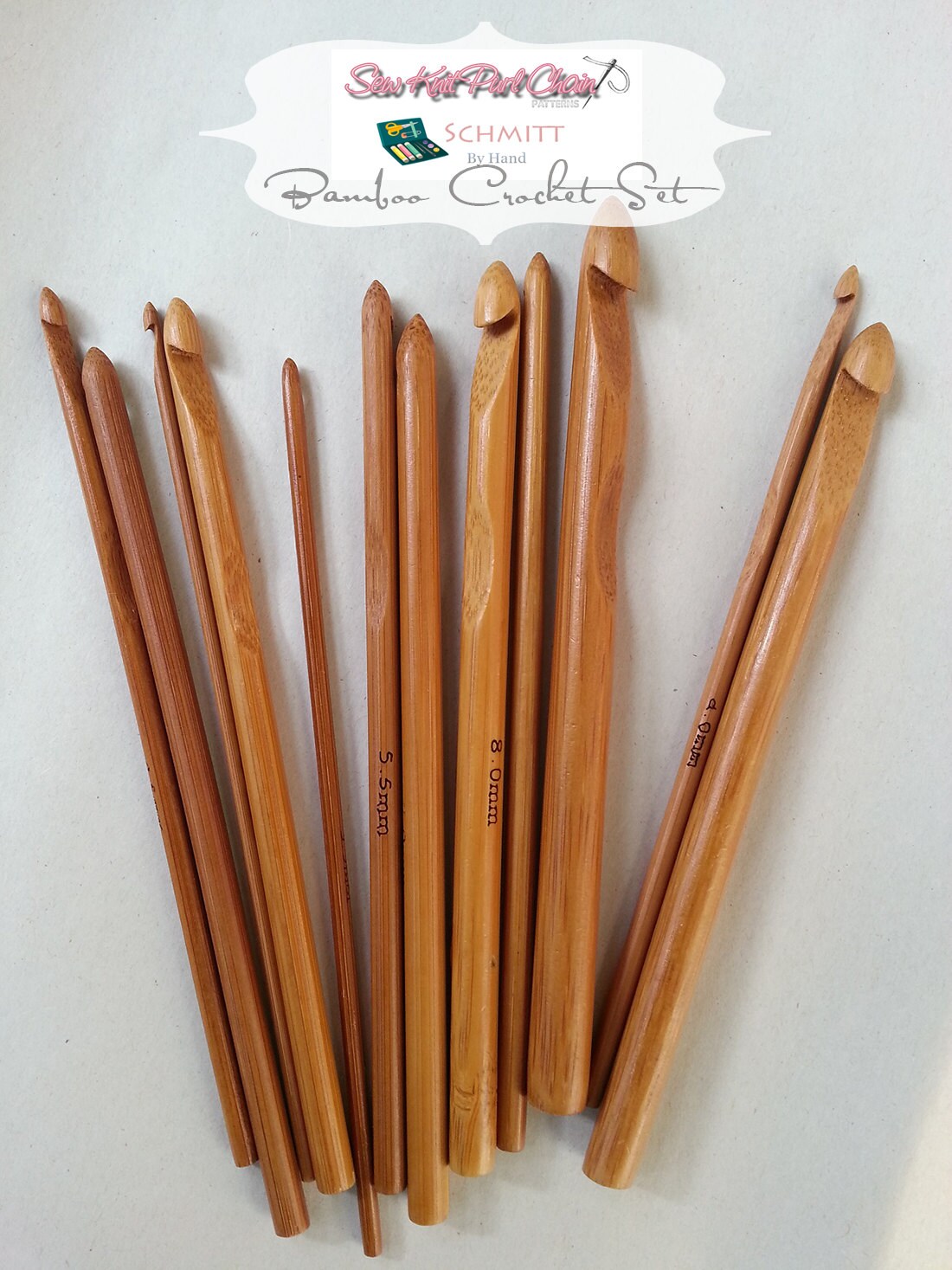 From US Set of 12 Bamboo Crochet Hooks from by schmittbyhand