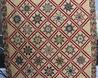 queen size quilt, king topper, 92" x 92", beautiful lamoyne star design. Dense machine quilting