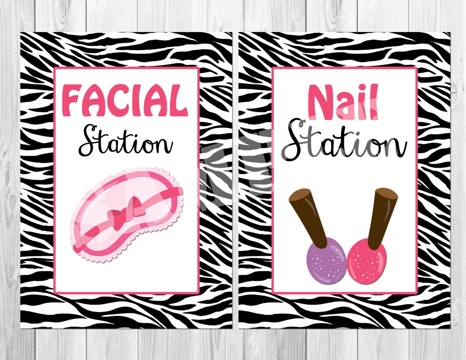 spa-party-printable-signs-pink-and-zebra-by-thepurplemonkeyshop