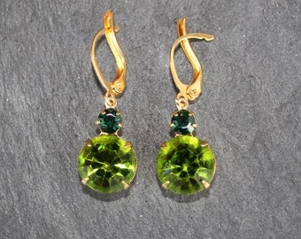 Cut Olivine Emerald Earrings Swarovski Crystal Vintage Drop Green Earrings