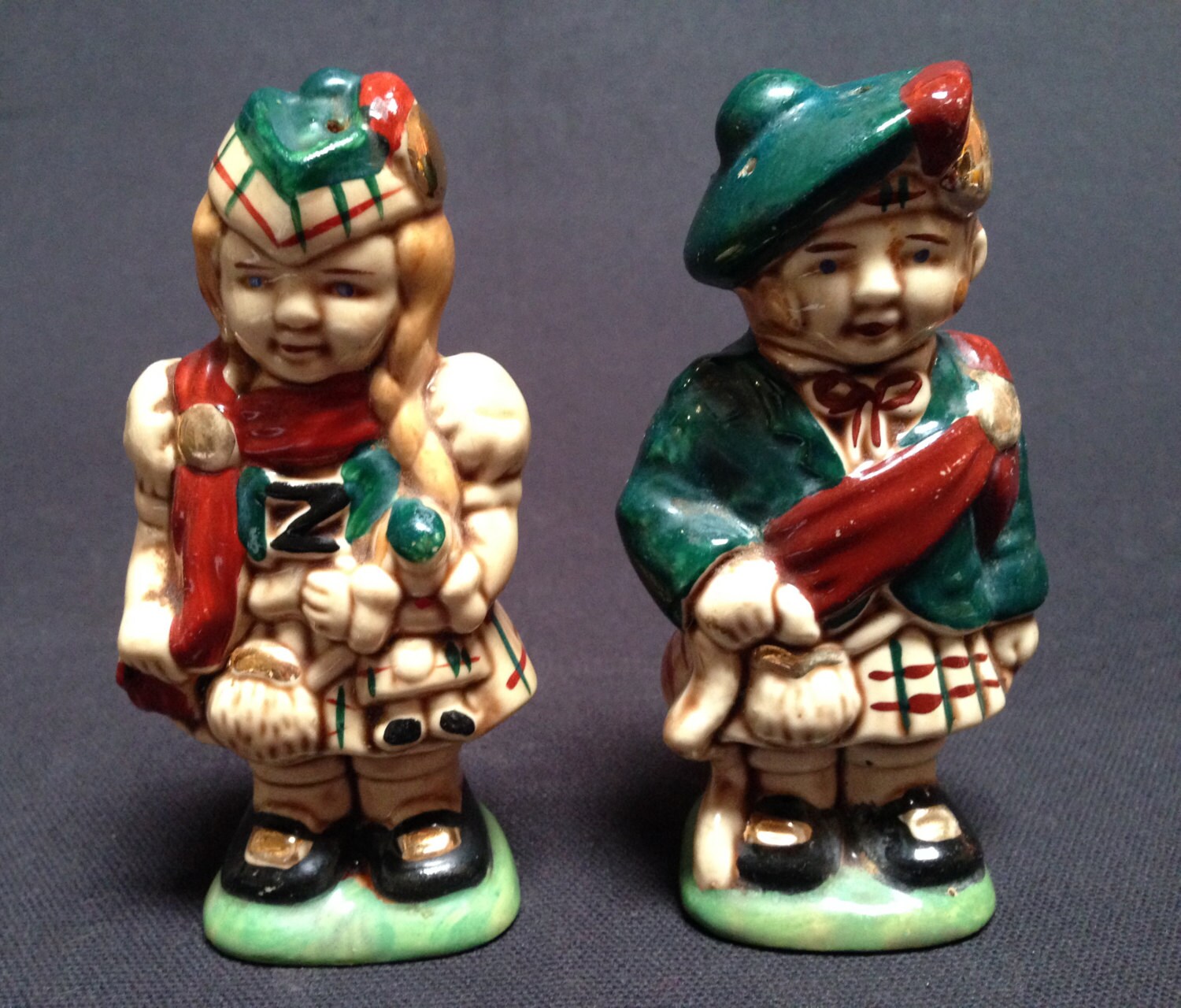 Vintage Porcelain Scottish Boy & Girl Salt and Pepper Shakers