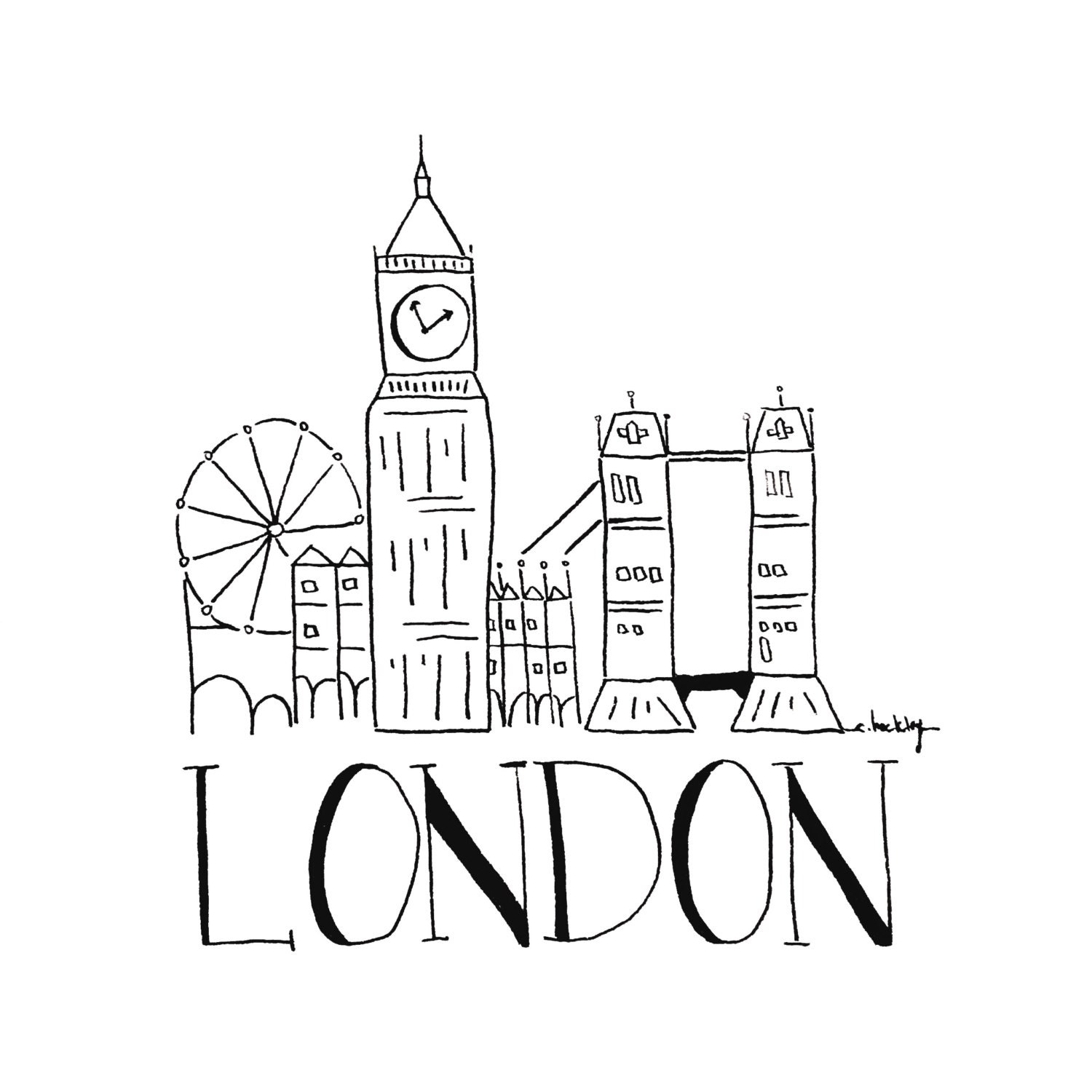 City Sketch LONDON Black and white Illustration