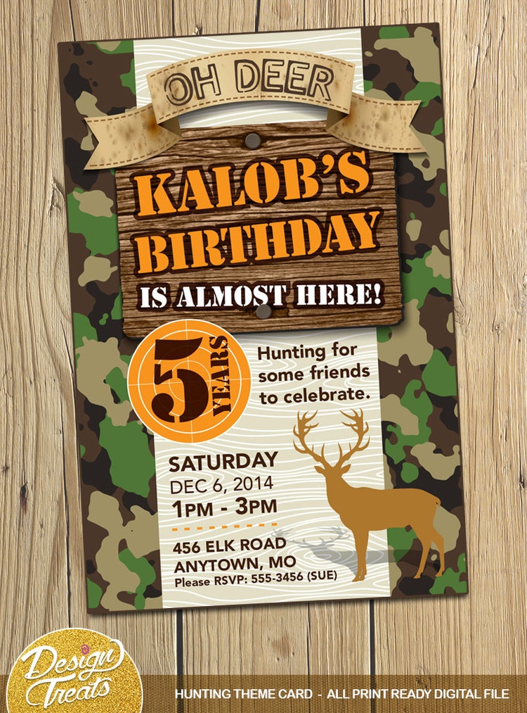 Hunting Theme Birthday Invitation Card Camouflage by DesignTreats