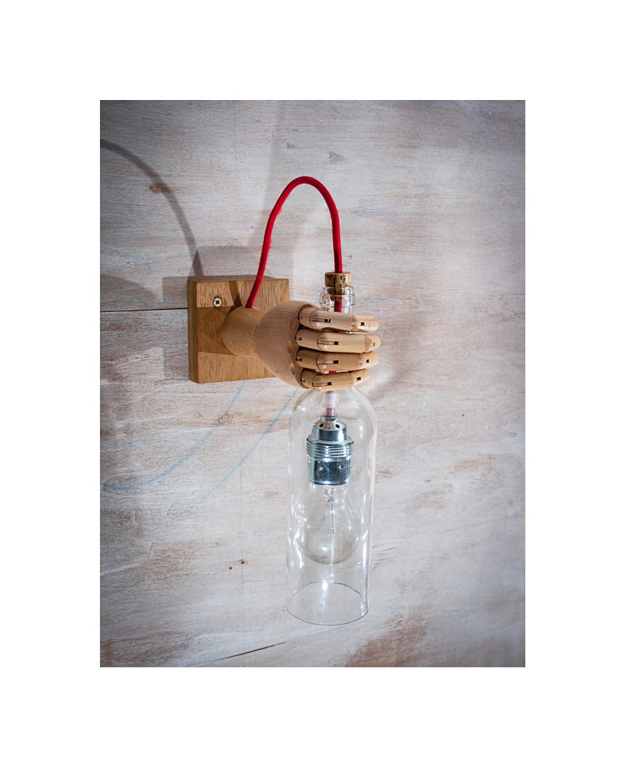 Recycled wine Bottle wall sconce wood lamp wall light