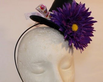 Mini top hat headband flowers and ribbons owl purple