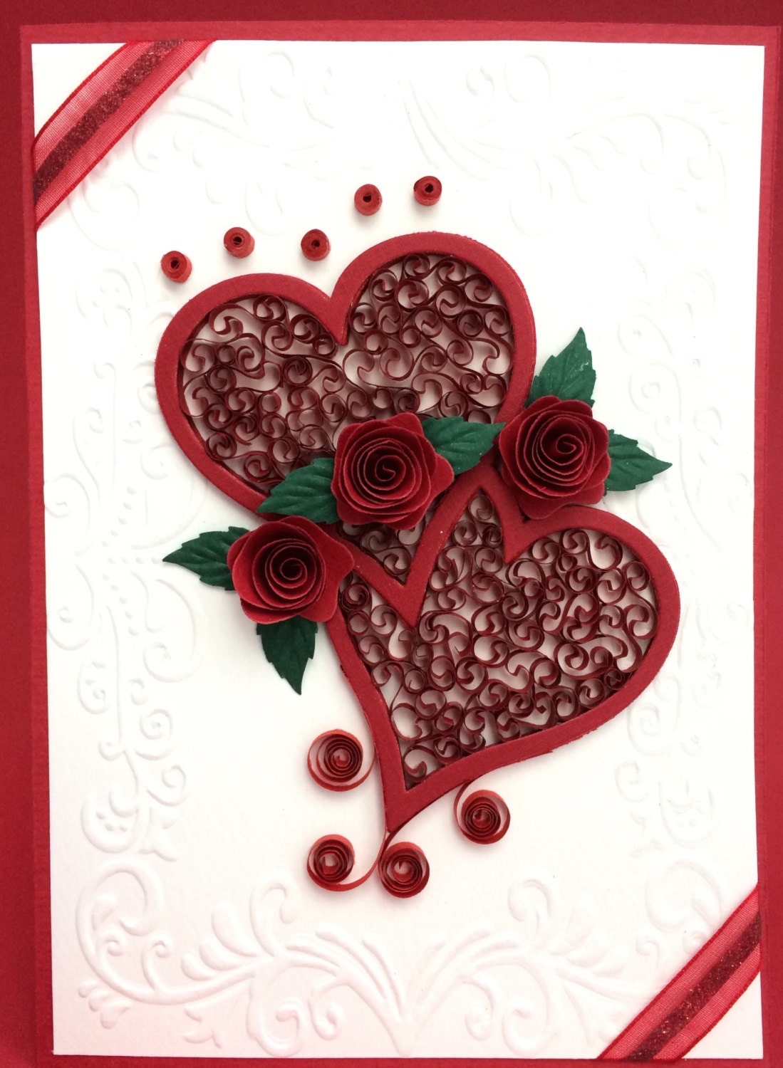 Rose Hearts 3d Quilled Card Handmade Card Valentine Card
