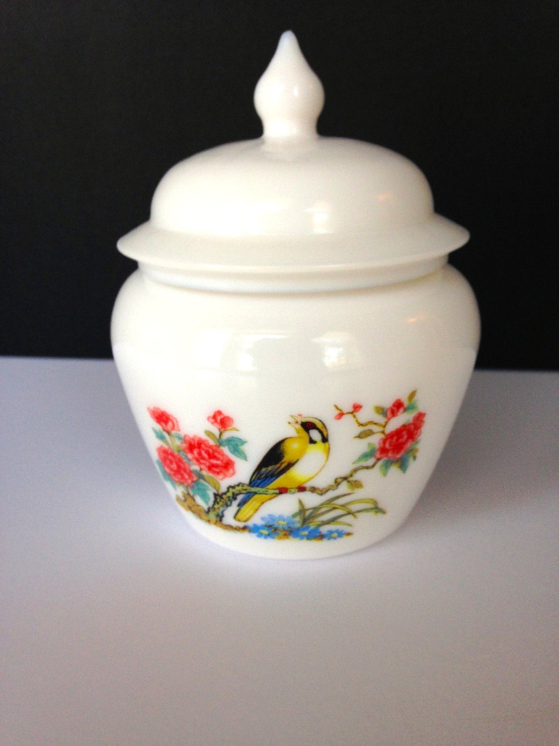 Vintage Avon Lidded Milk Glass Ginger Jar With