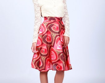 Circle skirt, Red A-line skirt, Printed Skirt
