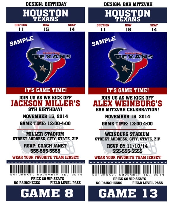 Printable Birthday Party Invitation Card Houston Texans
