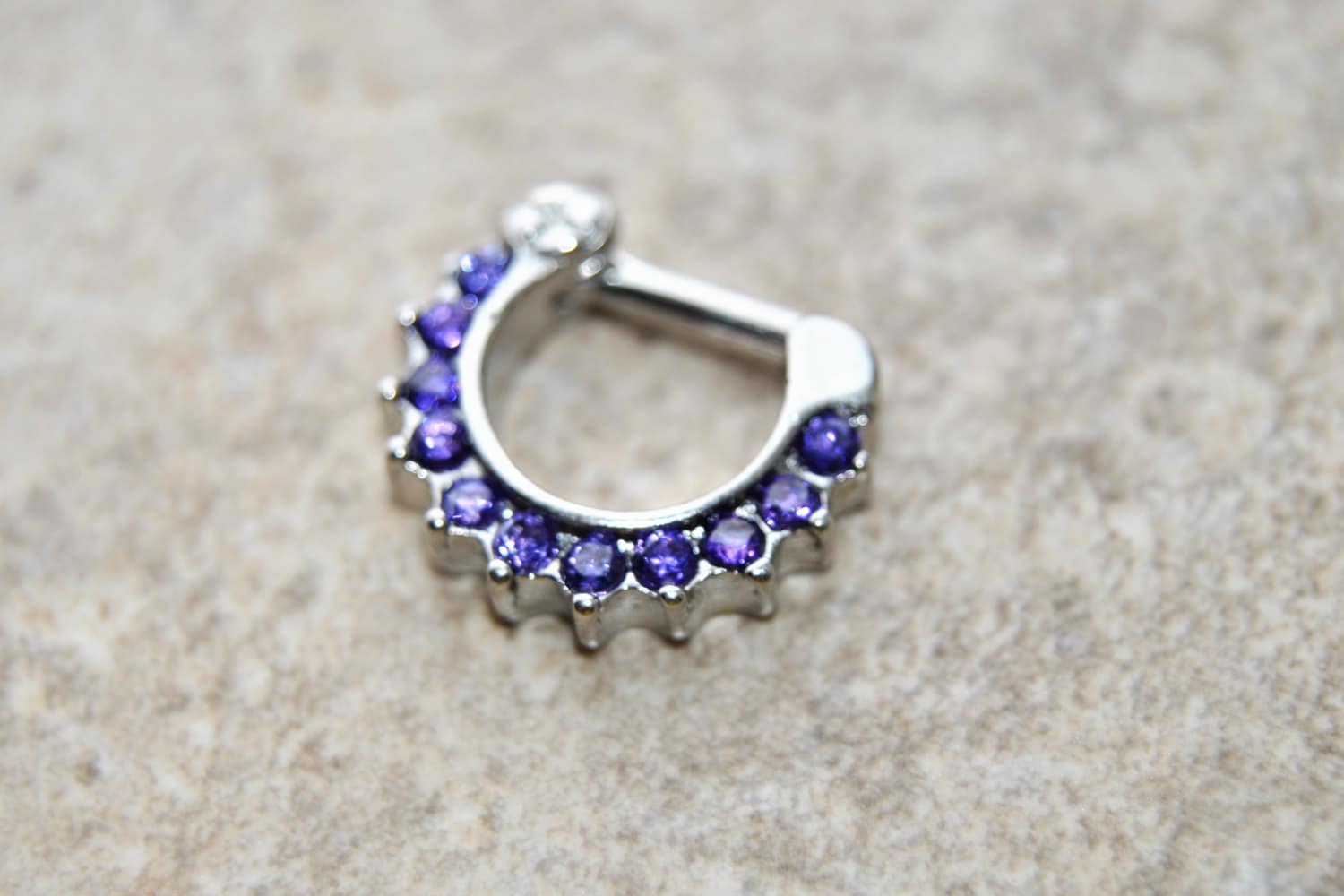 Small Purple Cubic Zirconia Septum Ring Clicker by BodyJewelryEnvy