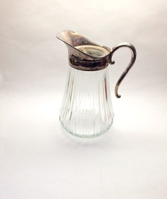Vintage Silver and Glass Pitcher Silver Plate Lid Water