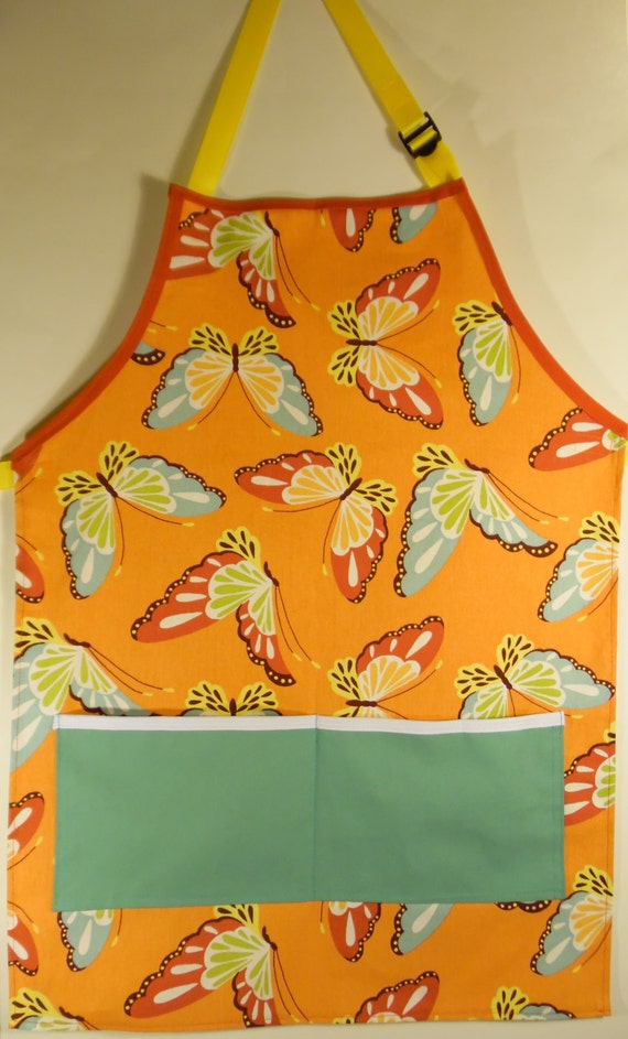 Monarch Butterfly Apron Durable and Adjustable Handmade Kitchen, Garden or Crafting Apron Orange Blue and Yellow