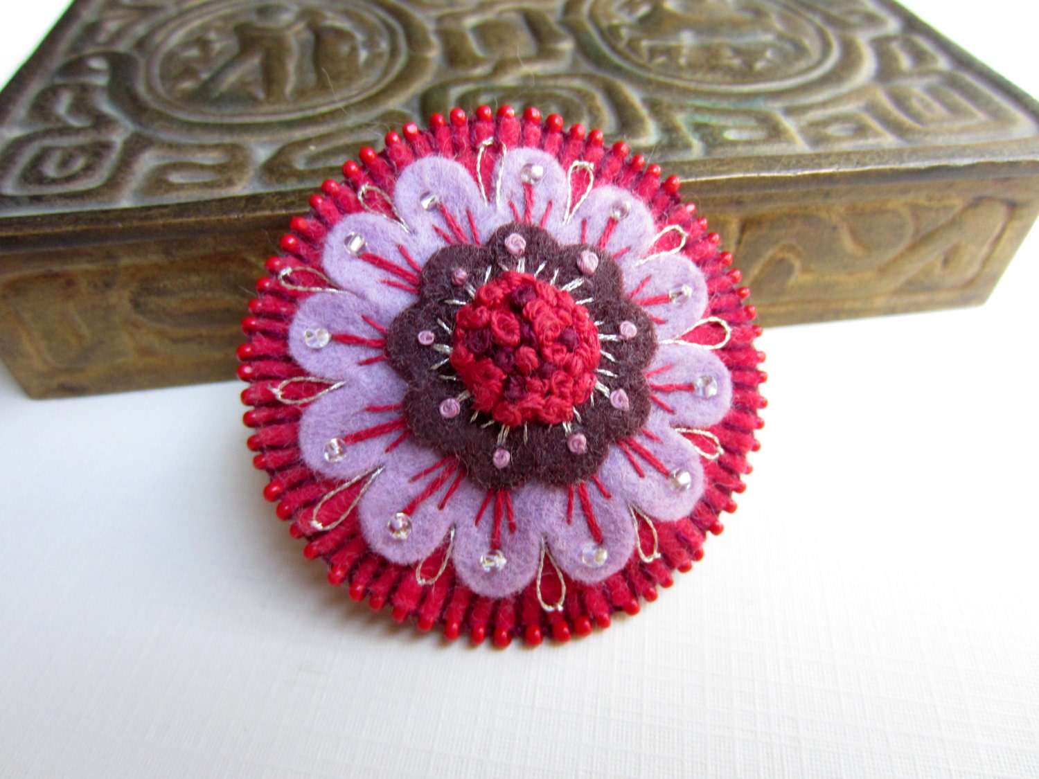 Felt Flower Brooch One of a kind brooch Wool by skippingstones