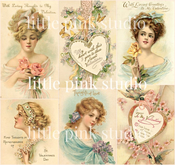 VICTORIAN VALENTINE HEARTS Instant Digital Download Antique