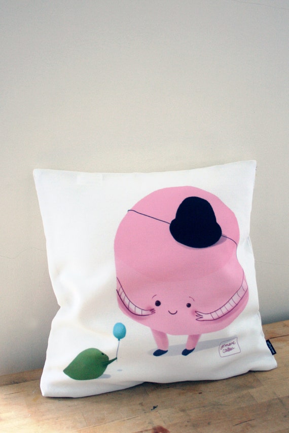 Cute pink marshmallow Illustrated throw pillow cover