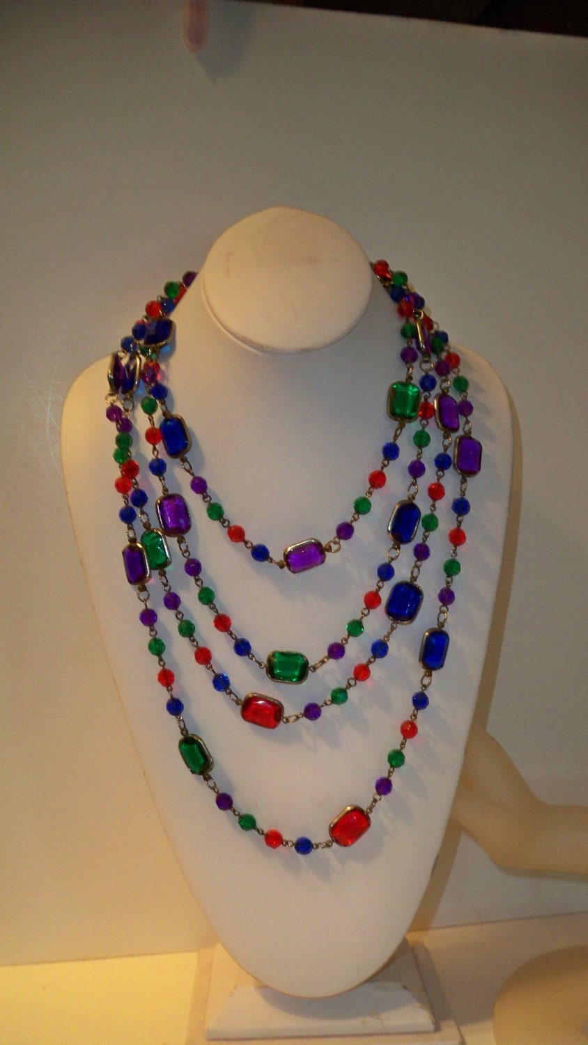 Jewel Tone Necklace Vintage Very Long (90″) Multi Colors Link Necklace