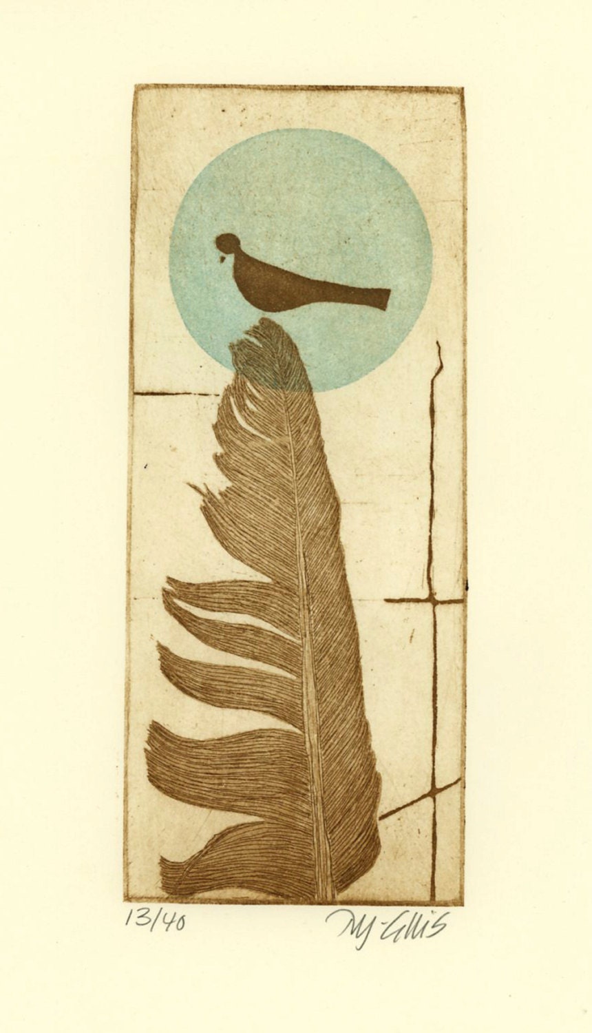 etching Birds of a Feather III printmaking sepia bird