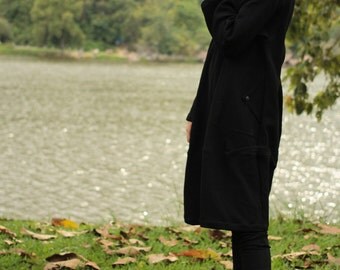 Long sleeve Tulip dress turtle neck...textured 2 layers thick cotton Black...(one size fit most)