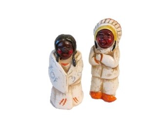 Ceramic chief and squaw salt and pepper shakers - Japan