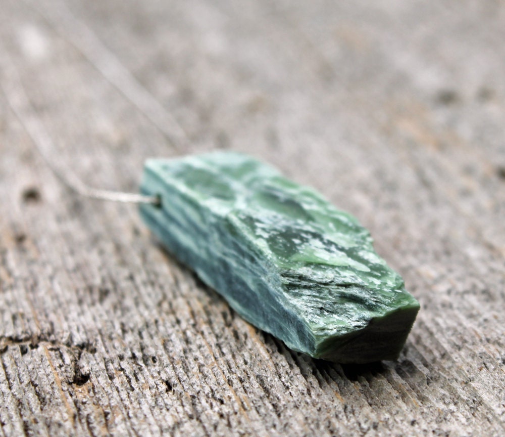 raw nephrite jade arrow pendant with sterling by TheSpiralRiver