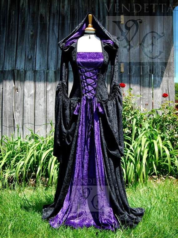 Items similar to Medieval Gothic inspired Hooded Dress Custom made in ...