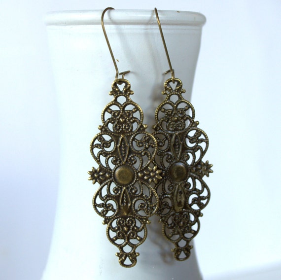 Long Boho Earrings Bronze Filigree Earrings Antique Victorian Earrings Bohemian Earrings Hippie Earrings Lace Earrings Bridesmaid Earrings by HazelAndCompany steampunk buy now online
