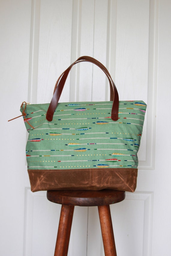 Cotton Canvas Tote Bag with Leather Handles and by handmadetherapy