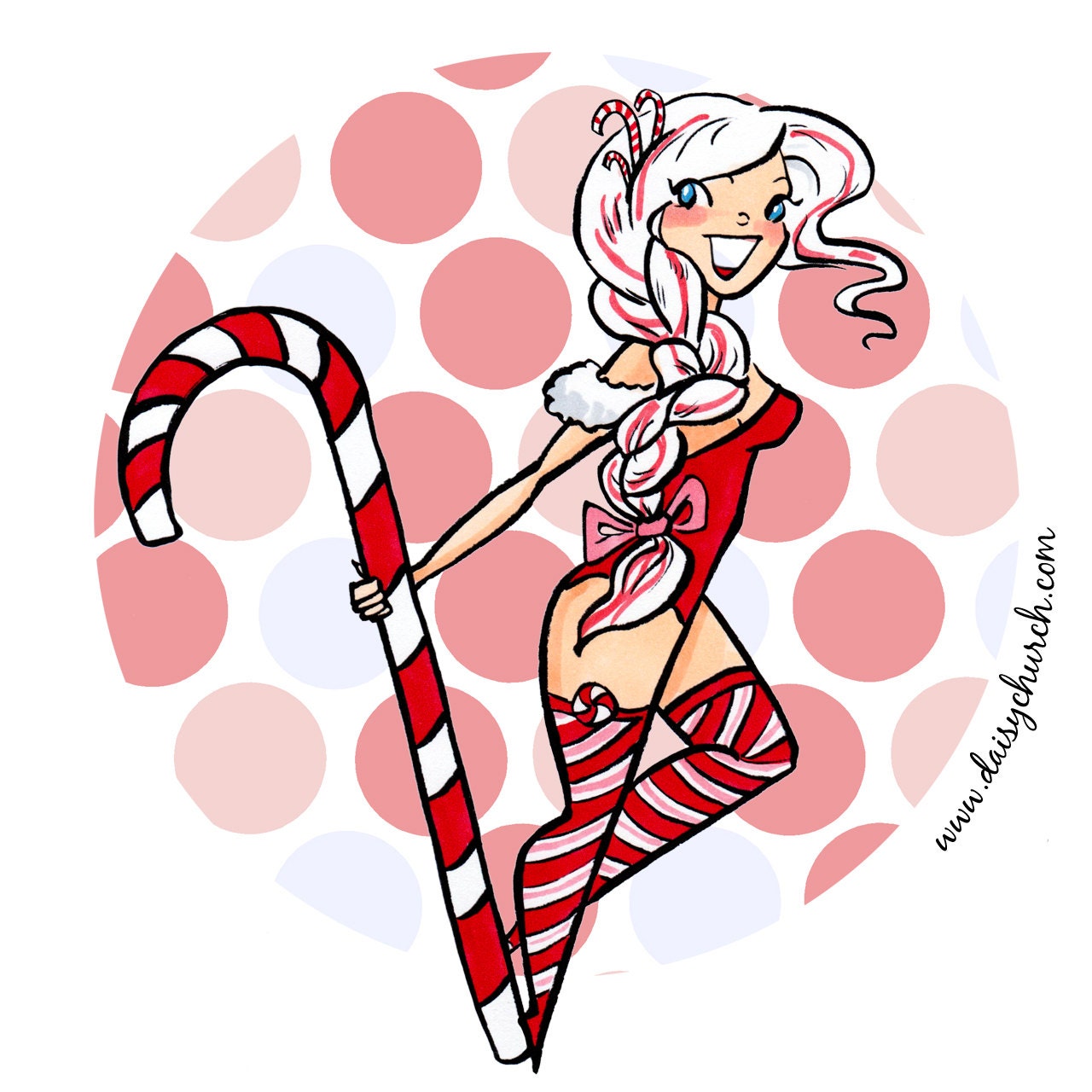 Candy Cane Pin-Up Girl Holiday Illustration by daisychurch on Etsy