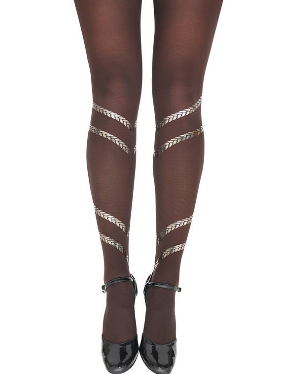 Braids print opaque brown tights available in SM by SternTights