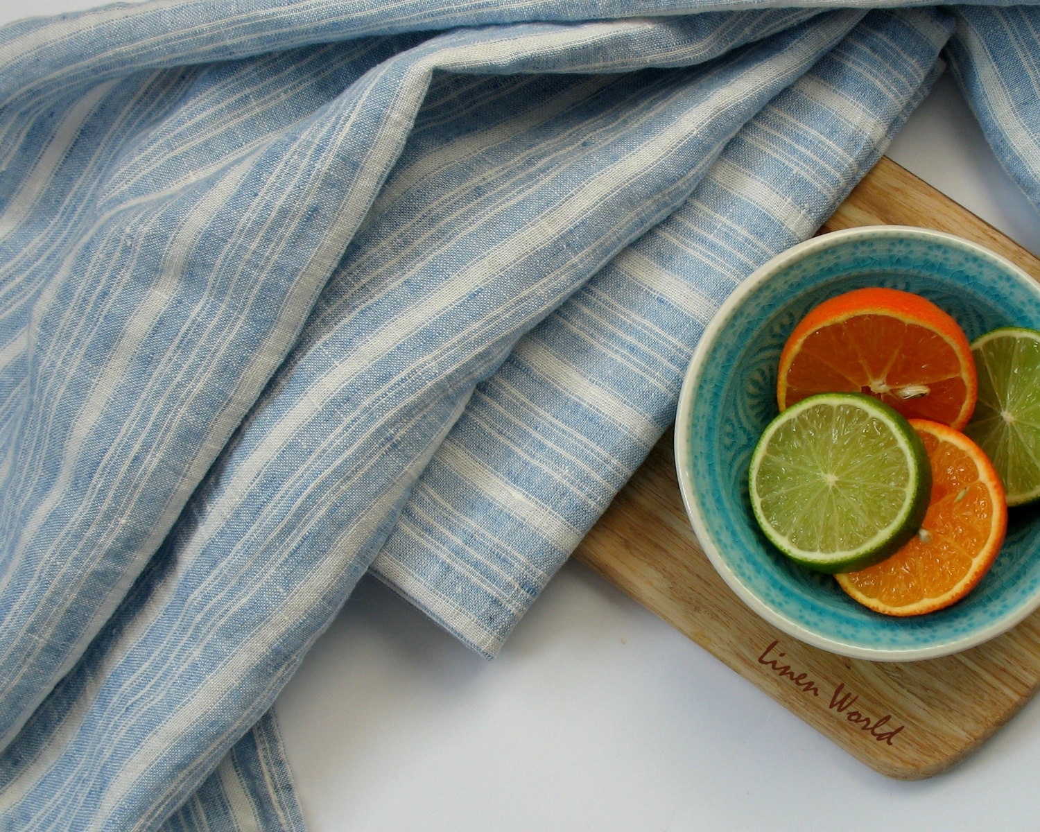 Soft 100pct Linen Dish Towel. Pure linen blue white striped