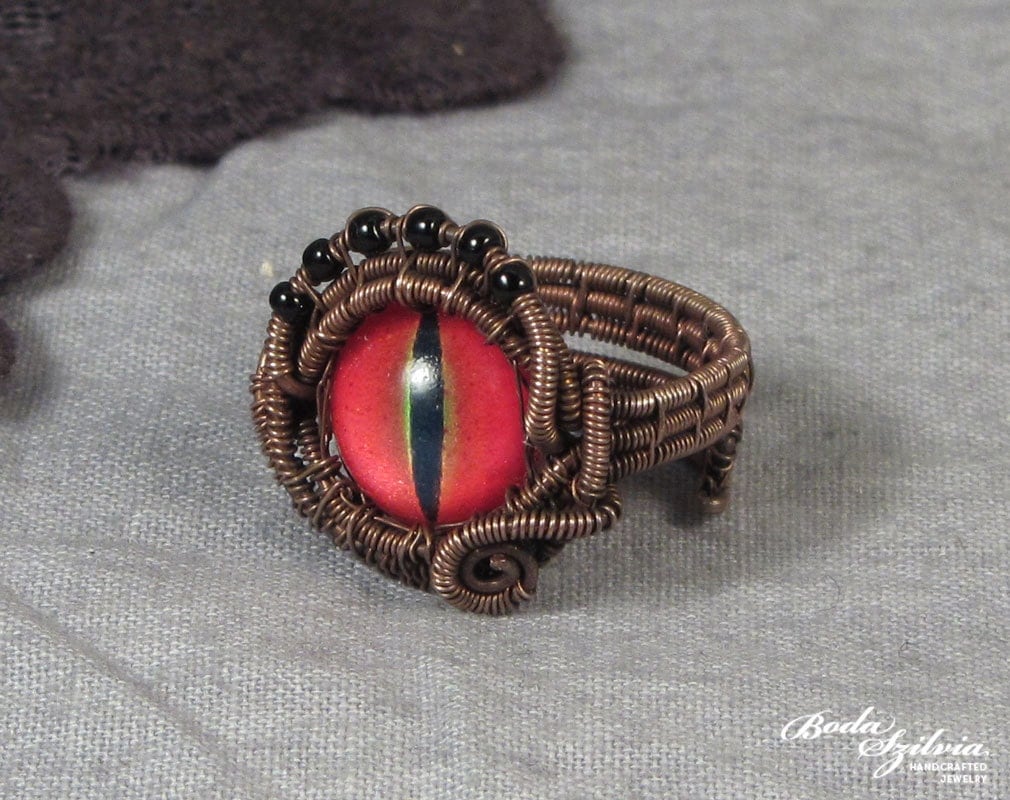 DRAGON EYE RING - wire wrapped ring, copper ring, adjustable ring, ooak jewelry, steampunk jewelry, evil eye jewelry, dragon eye jewelry
