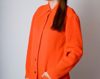 Vintage Tomato Red LeRoy Knitwear Cable Knit Cardigan Sweater Jacket (sz M L)