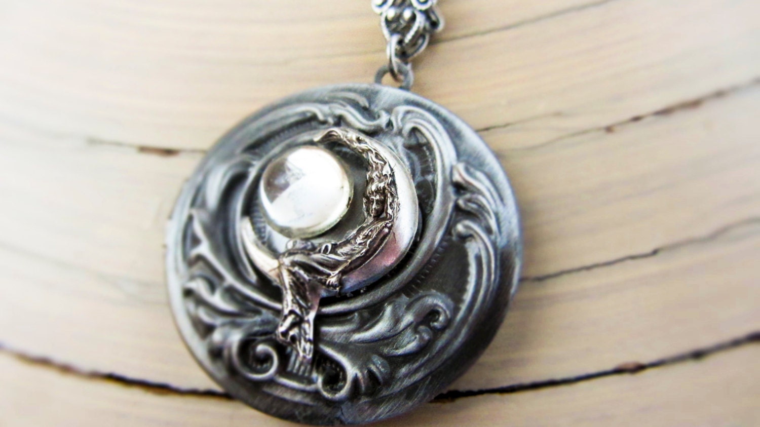 Mysterious Moon Locket Necklace Moon Goddess by TulipsTreasures