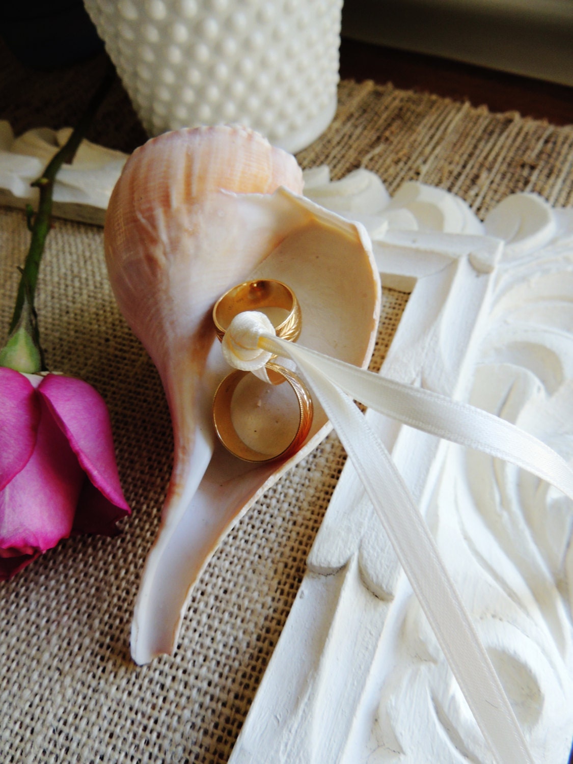 Seashell Ring Bearer Wedding Ring Holder Bowl Dish Pillow