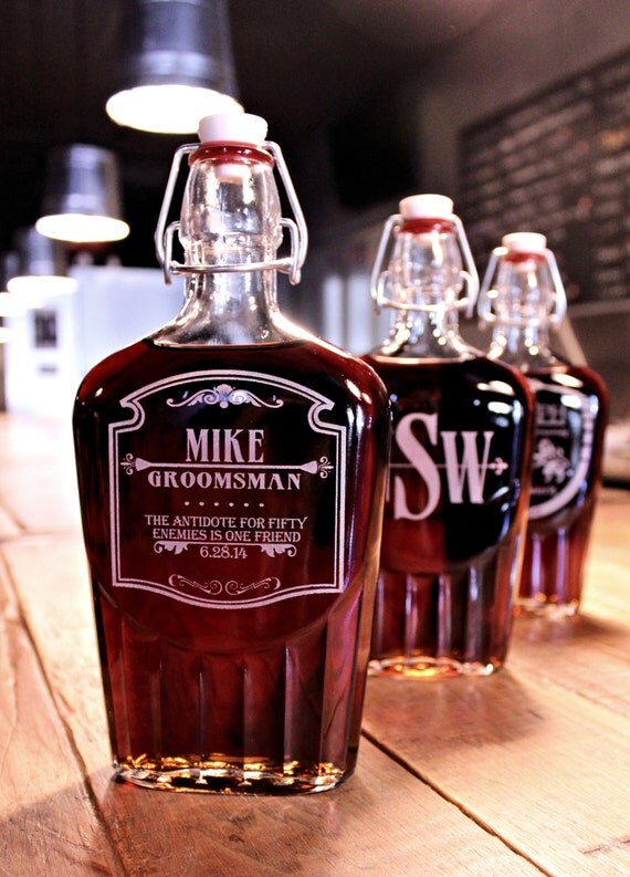 Liquor Flask,16oz Etched Glass Flask with Swingtop lid, Personalized Groomsmen Gift, Best Man