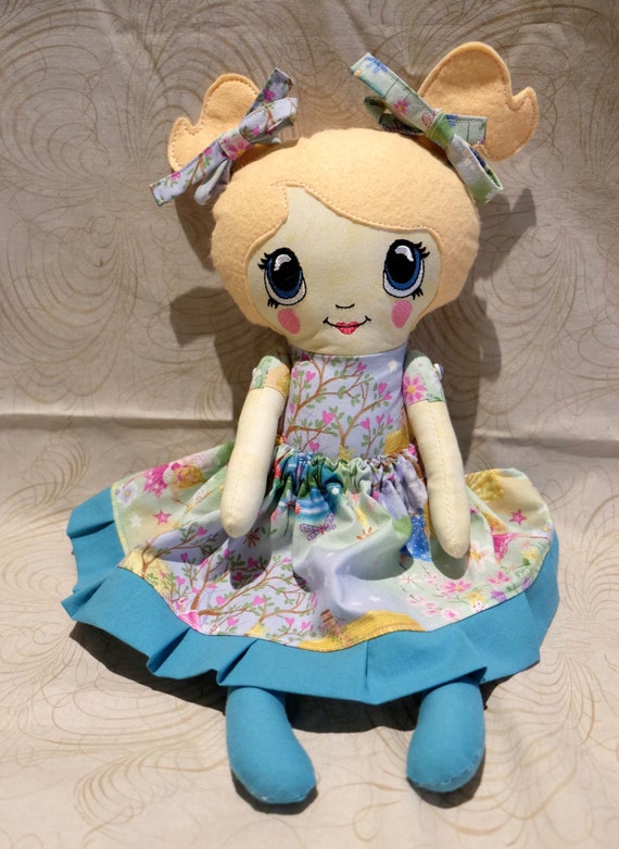 Fabric Doll 18" girl retro japanese with dress up clothes hand made one of a kind